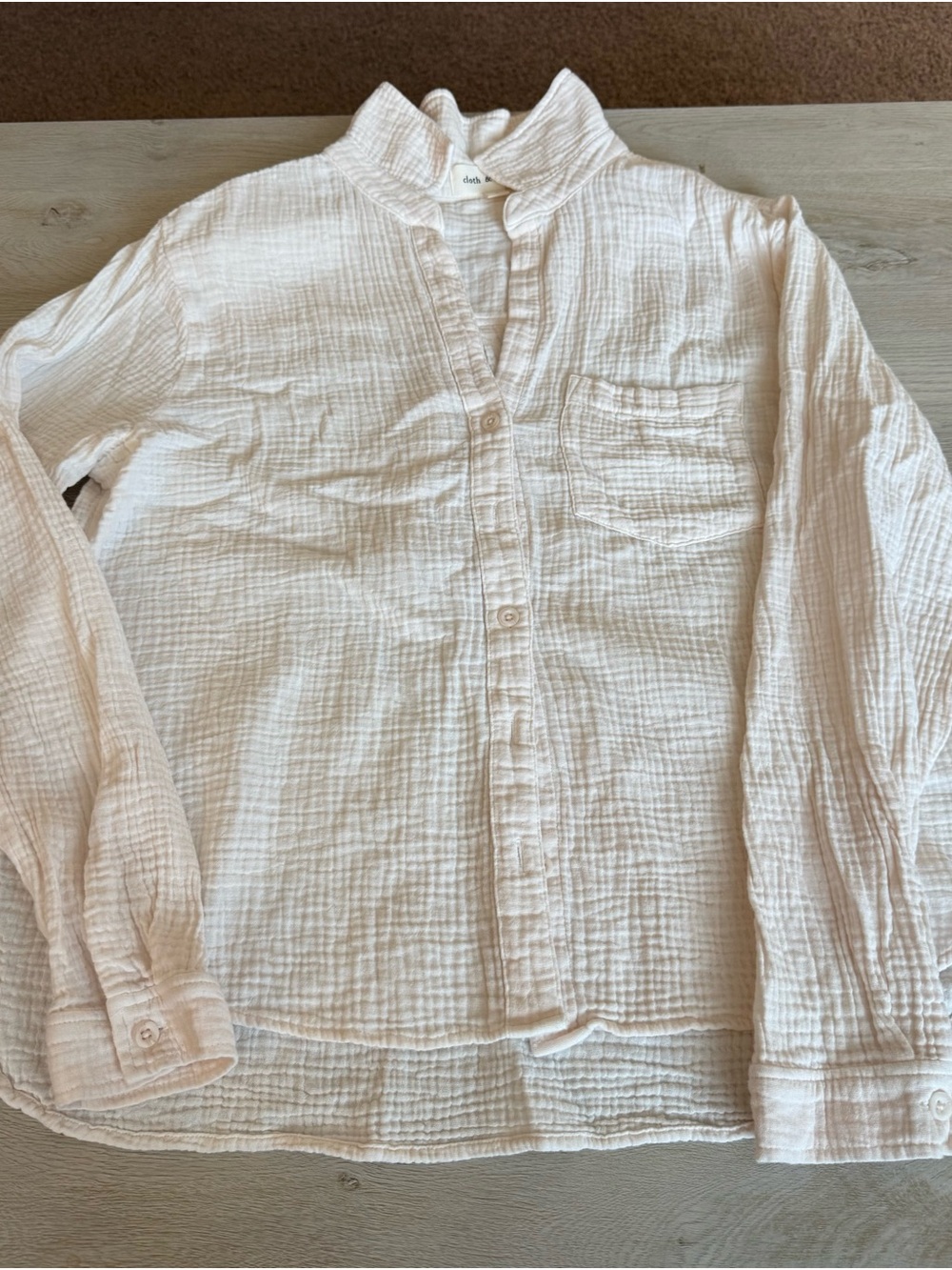 cloth & stone Lightweight Crinkled Button-Down Shirt in Pale Pink